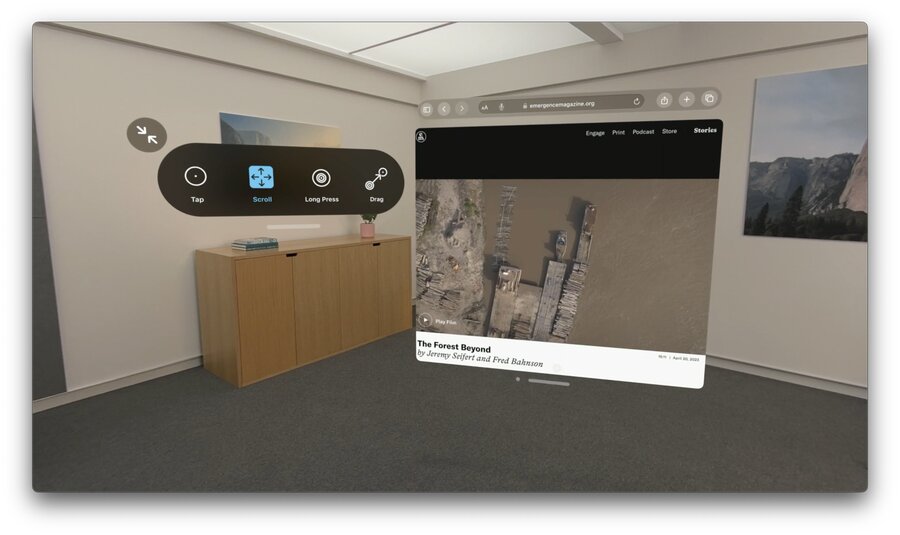 Dwell Control menu controlling Safari