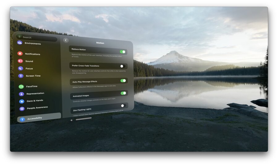 Reduce Motion accessibility settings