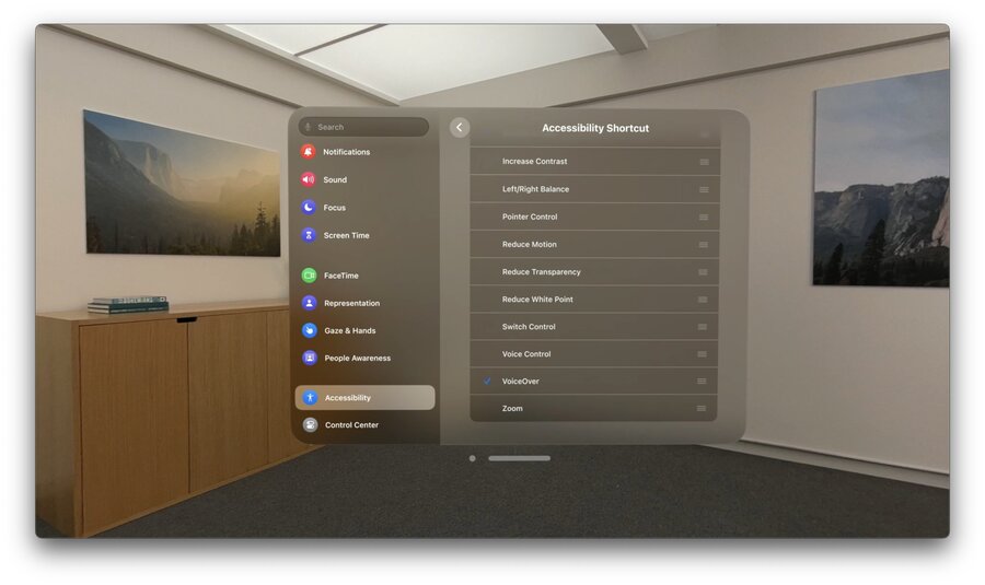 VoiceOver Accessibility Shortcut in Settings