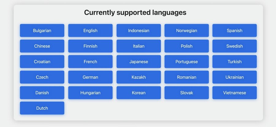Currently supported languages