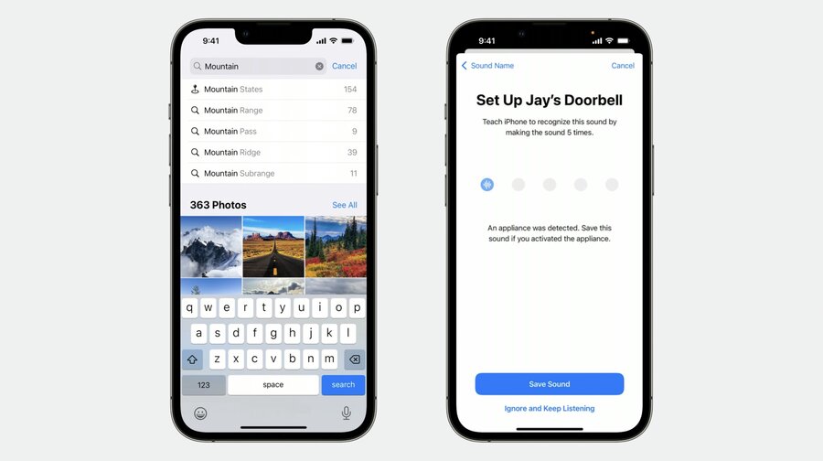 Search experience in the Photos app and Custom Sound Recognition in Accessibility