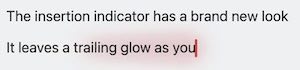Shows text being entered into a text view via dictation and the subtle glow that follows the cursor as the text is entered