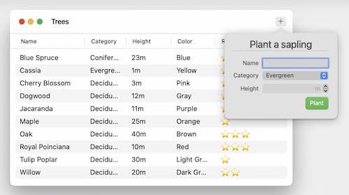 An NSPopover attached to a toolbar item