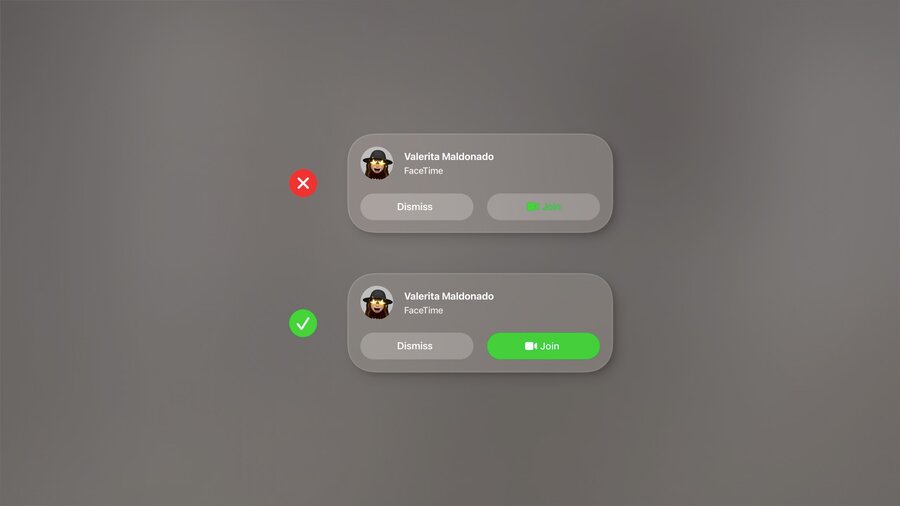 Don’t: Use color in a button label, Do: Use color in a buttons background