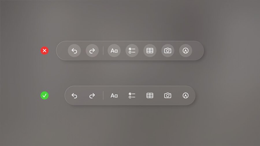 Don’t: Add border around icons in ornaments, Do: use borderless buttons in ornaments
