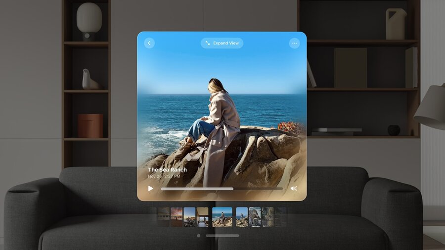 A view showing content in the Photos app that with an ‘Expand View’ button for a more immersive experience