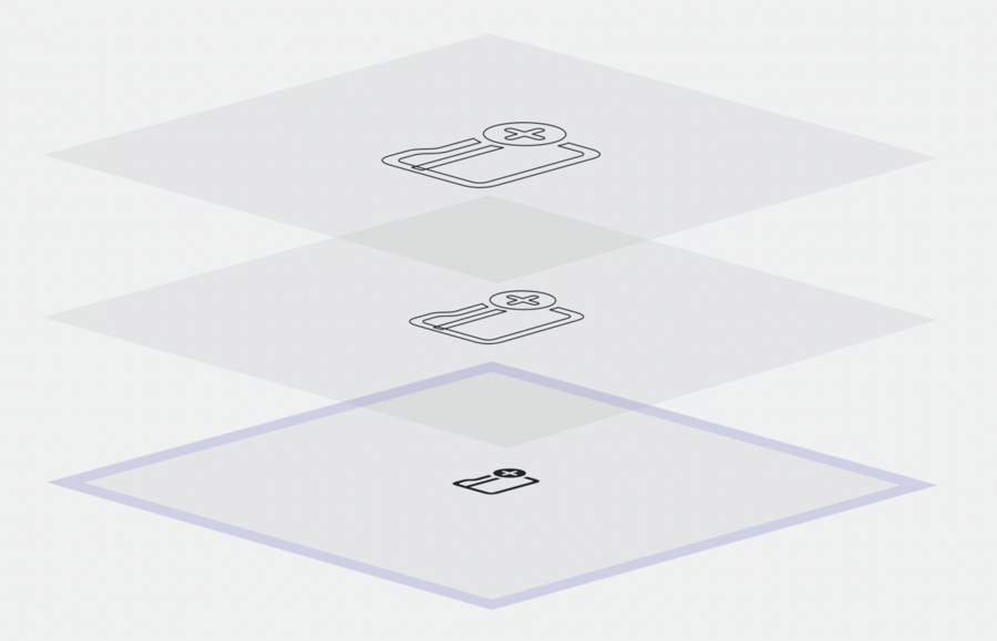 Visualize three planes through which a symbol can move.