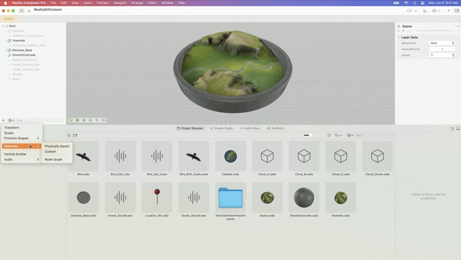 the Yosemite Valley model in Reality Composer Pro