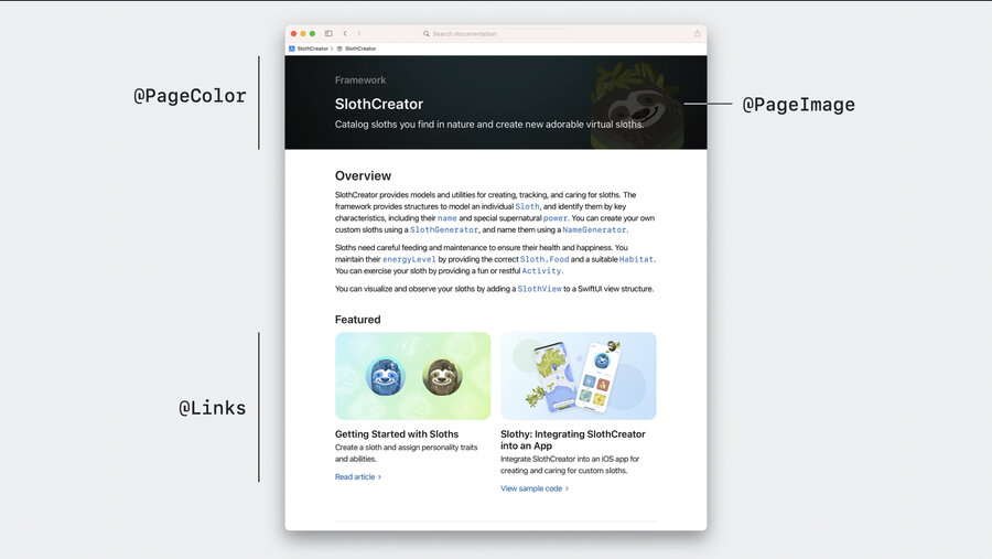 Updated styles to Swift DocC documentation using PageColor, PageImage, and Links.