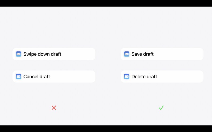 Screenshot of a slide showing best practices for naming app intents
