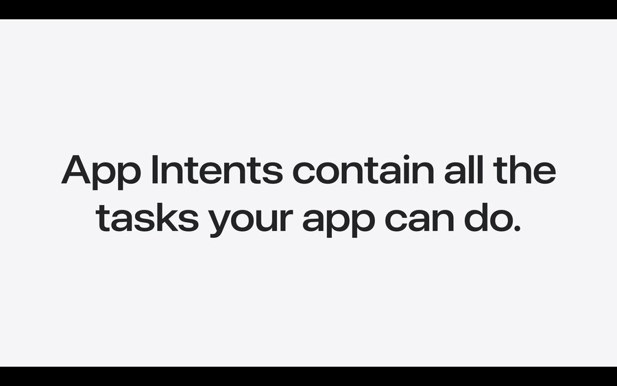 Screenshot of a slide reading \"App Intents contain all the tasks your app can do.\"