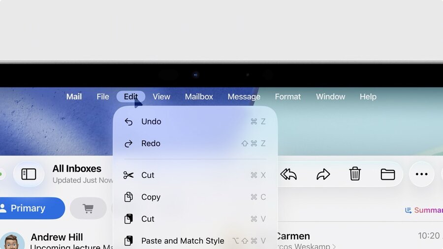 Main menu with an opened edit menu.