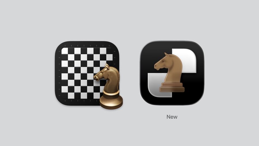 Chess app icon with flatter frontal view complementing translucency and material effects