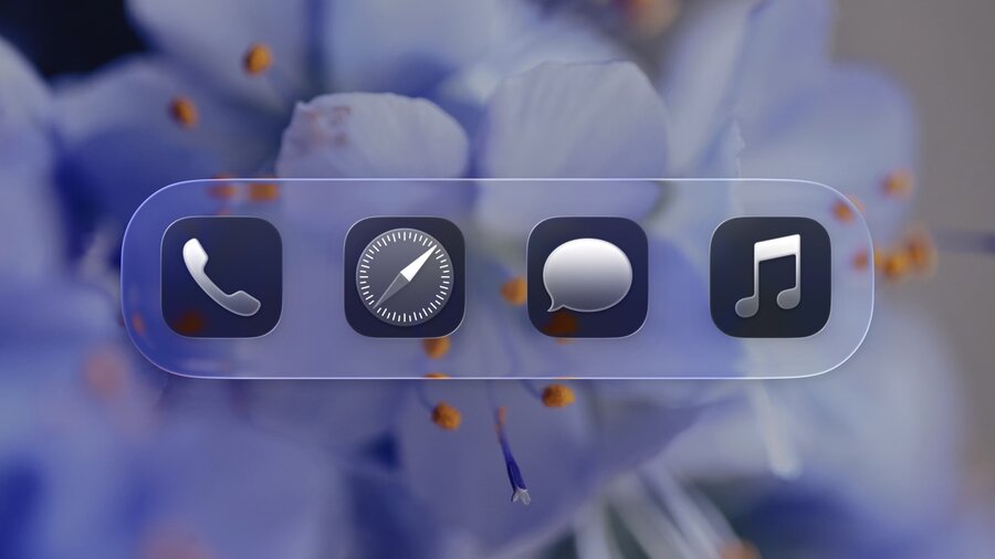 App icons in monochrome glass dark variant with frosted glass appearance