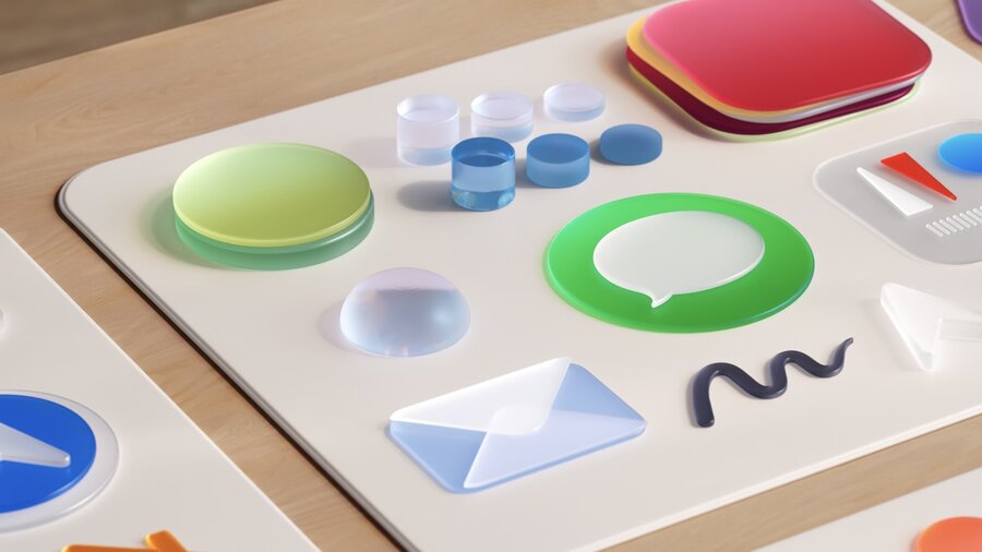 Realistic glass app icons elements in a table