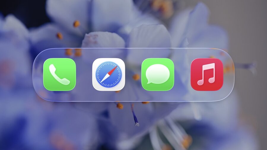 Collection of app icons displayed in light mode with the new liquid glass material appearance
