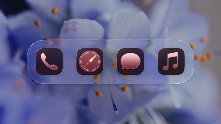 App icons with tinted glass effect on dark background
