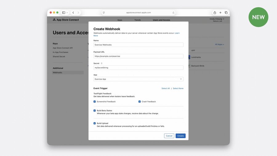Create webhook form