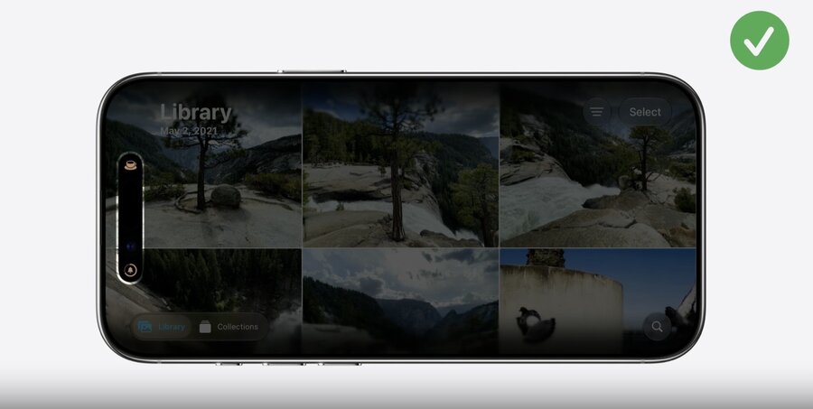 The compact view adapted to fit the limited landscape width