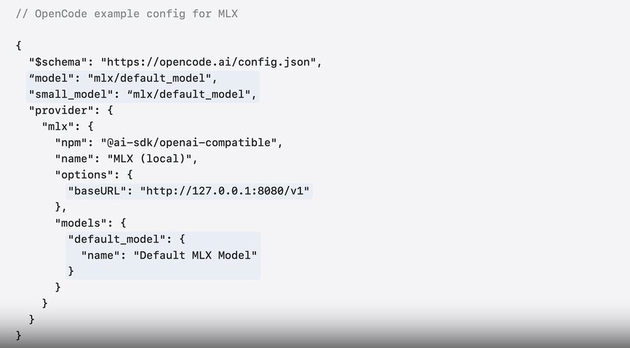 An agent config pointing its base URL at the local MLX-LM server