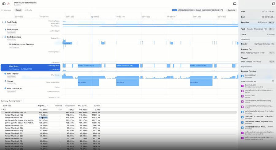 Swift Executors instrument showing the Main Actor
