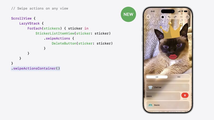 Swipe actions modifier