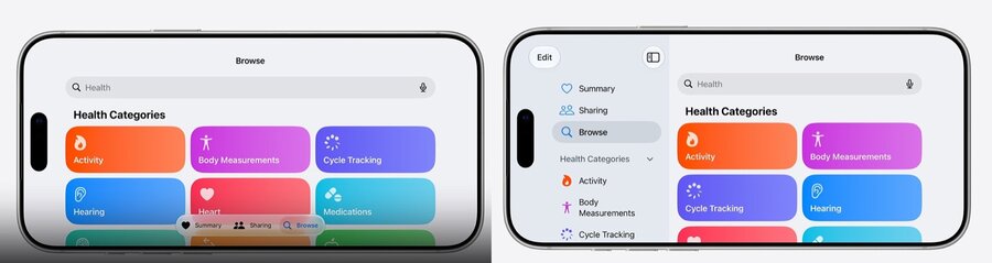 An iPhone app showing a tab bar as a sidebar