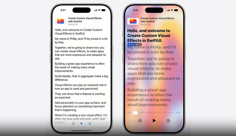 The design goal: a podcast app with animated cover art, time-synced transcript, and a floating timestamp