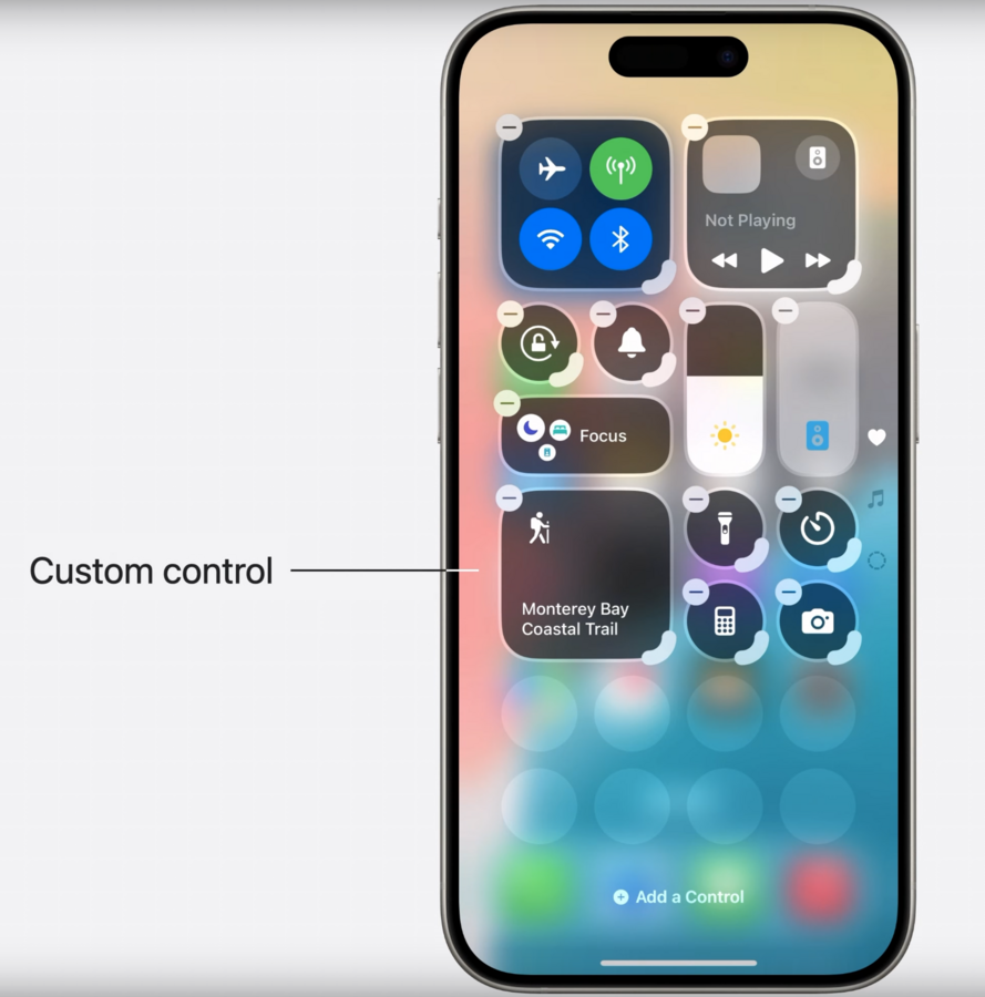 iOS 18's new Control Center showing the above TrailConditionControl