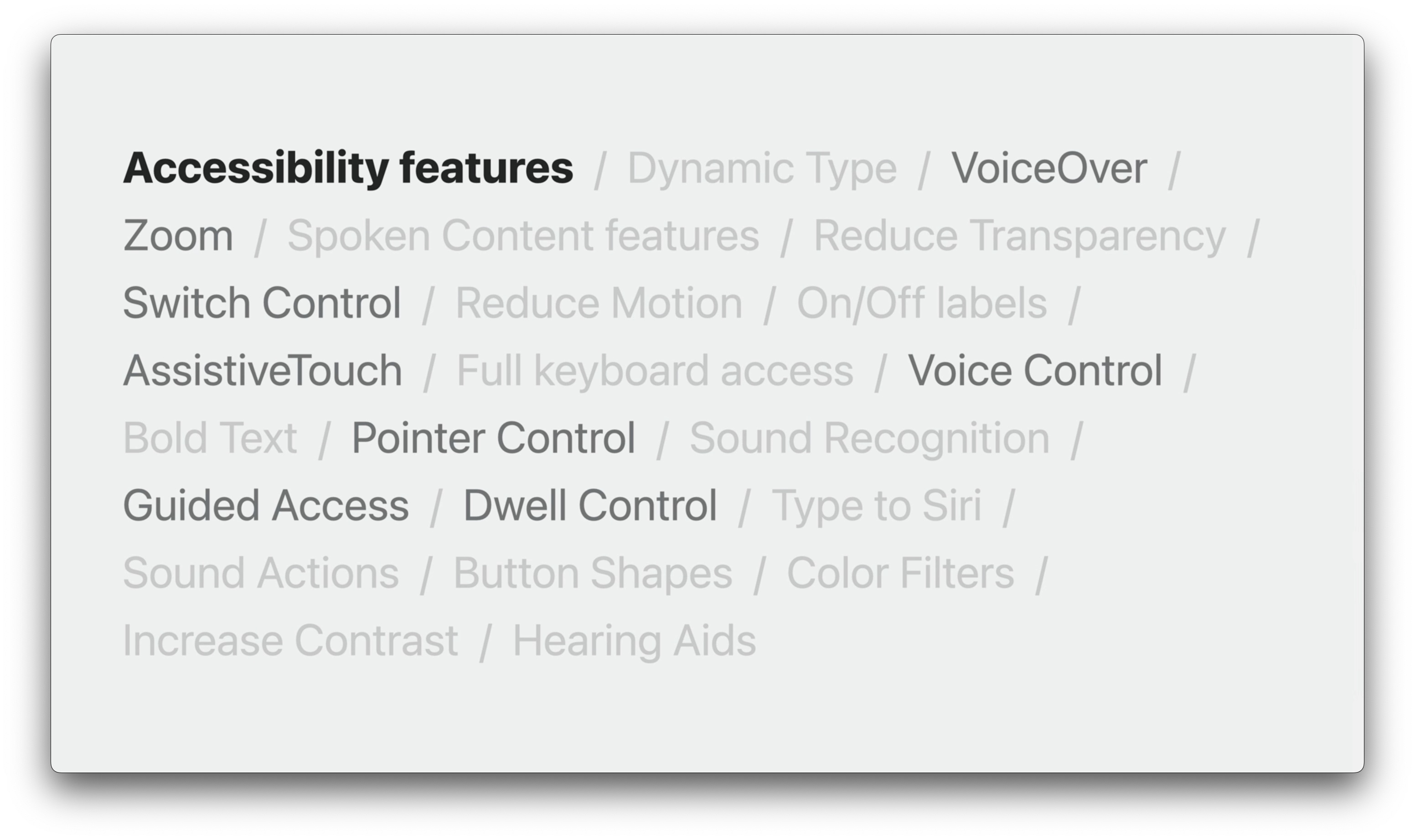 List of accessibility features included on visionOS