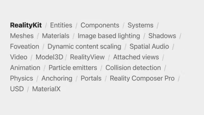 Schematic of features included in RealityKit.