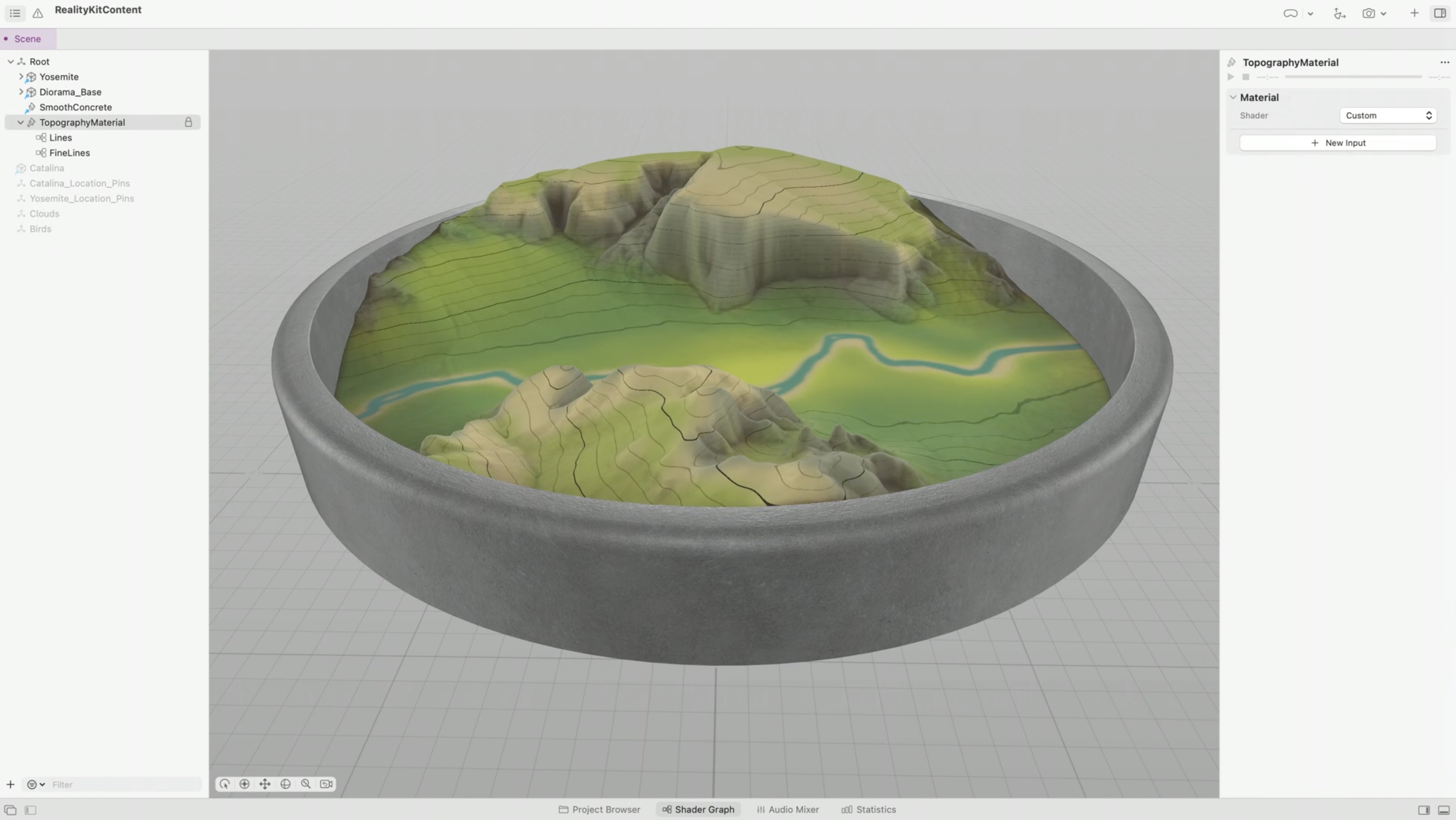 the Yosemite Valley model finished version in Reality Composer Pro
